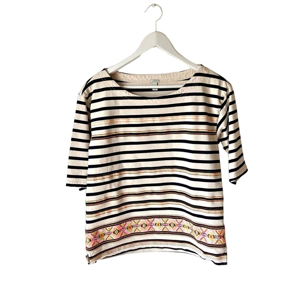J. Crew Embroidered Striped Top Size Small